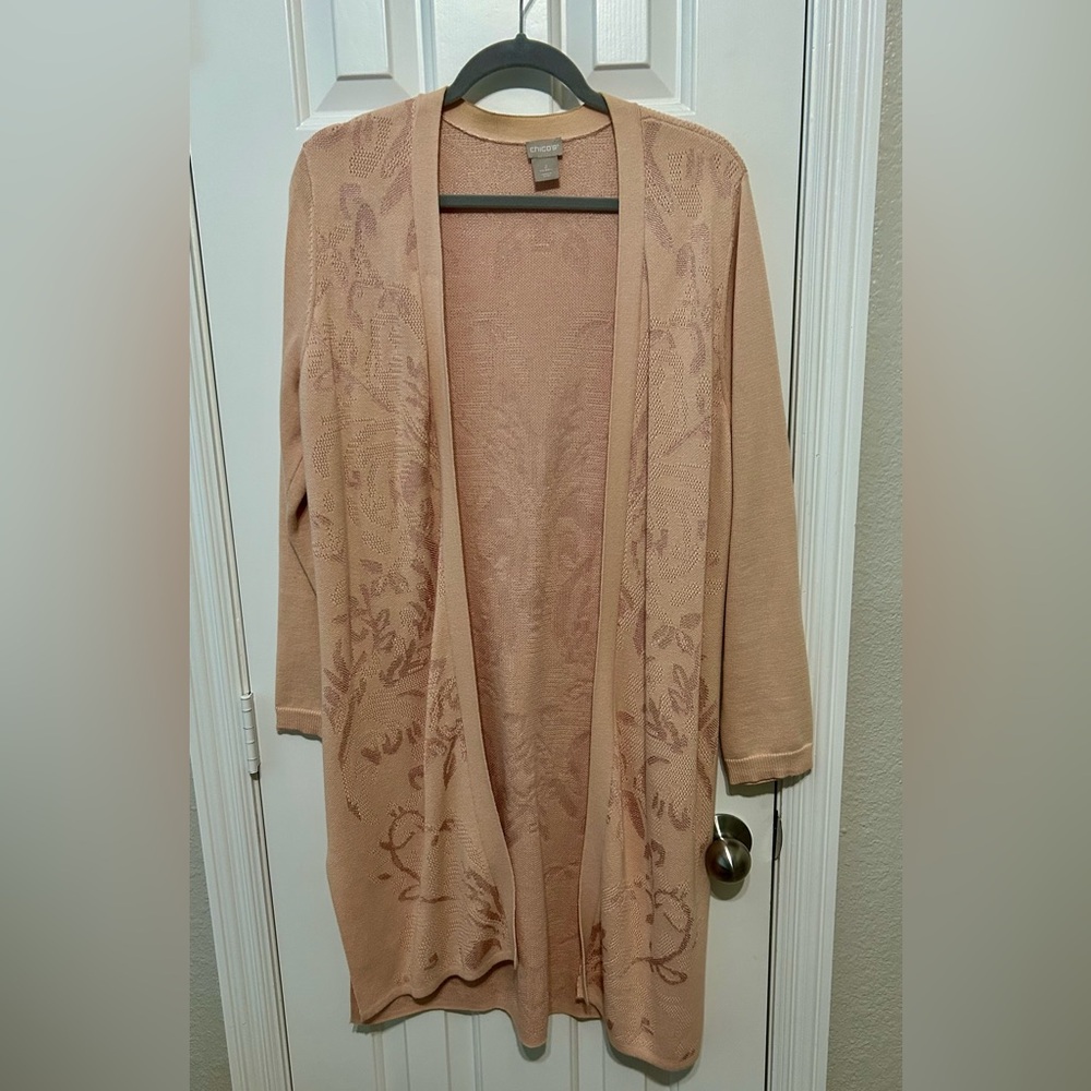 Chico's Floral Patterned Pink Cardigan
